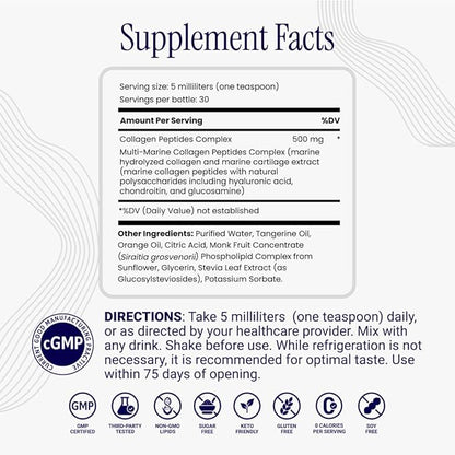 Liposomal Collagen Peptides - High-Absorption Liquid Collagen Supplement - Supports Skin Elasticity, Joint Health, and Overall Vitality for Healthy Aging, 5 fl oz
