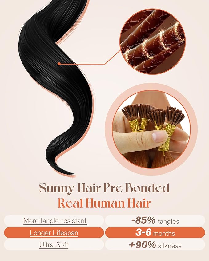 Sunny Hair I Tip Hair Extensions Human Hair Copper I Tips Hair Extension Real Human Hair for Women I Tip Hair Extensions Human Hair Soft and Silky Itip Hair Extensions 16inch 50G 80S