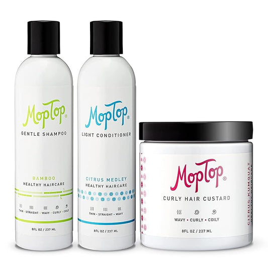 MopTop Gentle Shampoo + Light Conditioner + Curly Hair Gel for Curly, Wavy, and Coily Hair, Color Safe, Moisturizing Womens Hair Care