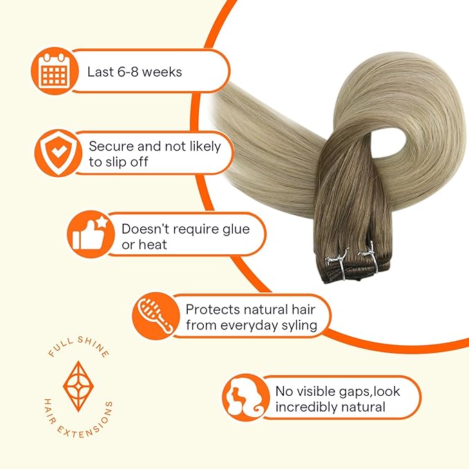 Full Shine Weft Hair Extensions Huam Hair Ombre Sew In Hair Extensions Real Human Hair Sew In Human Hair Bundles Balayage Brown To Ash Blonde Mix Platinum Blonde Weft Extensions 12 Inch 80G