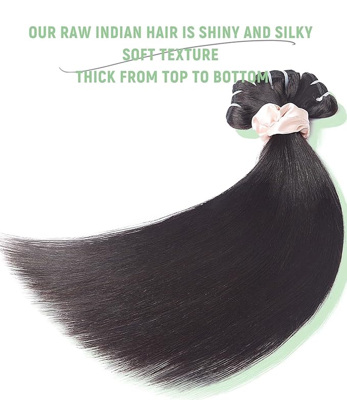 mlip Raw Bundles Human Hair Straight, No Tangle Shedding, Keep Texture Silky Soft After Multiple Washes, 15A Raw Indian Hair Bundles 22 24 26 Inches, Triple Lifespan 3X