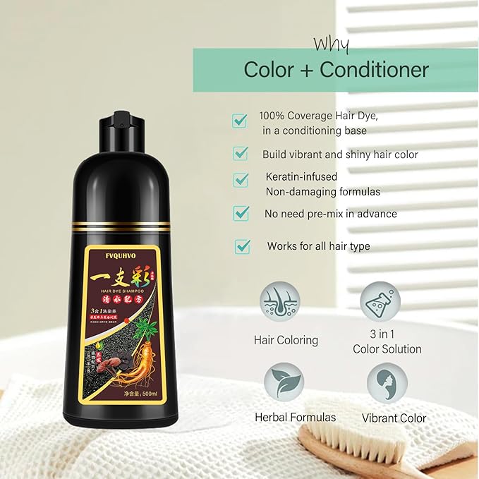 Fvquhvo Hair Dye Shampoo 3 in 1, Hair Color Shampoo, Light Brown Hair Dye, Brown Hair Shampoo, Colors in Minutes, Easy to Use, 16.90 Fl Oz