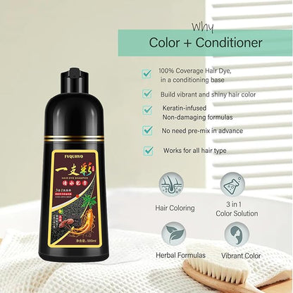 Fvquhvo Hair Dye Shampoo 3 in 1, Hair Color Shampoo, Light Brown Hair Dye, Brown Hair Shampoo, Colors in Minutes, Easy to Use, 16.90 Fl Oz