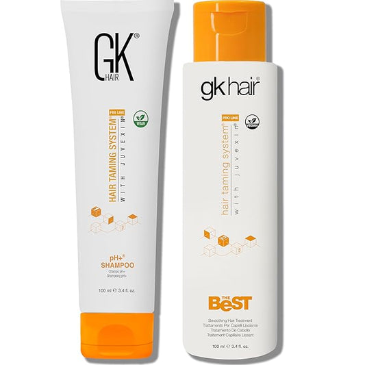 GK HAIR Global Keratin Professional Brazilian Keratin Hair Treatment Kit (100ml/3.4 Fl. Oz.) With PH shampoo- The Best Smoothing & Strengthening to make Hair Healthy - Formaldehyde free, Sulfate-free
