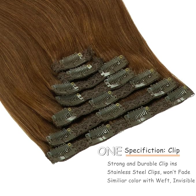 Caliee Clip in Hair Extensions Human Hair 20 Inch Chocolate Brown Hair Extensions Clip in Double Lace Weft 7 Pcs 140 G Silky Straight Hair for Full Head