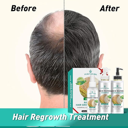 Rosemary Rice Water Shampoo Conditioner & leave-in Spray for Hair Growth Repair System Kit, w/Rosemary, Biotin, Caffeine, Sulfate Free Routine Shampoo for Women Men Hair Loss Thickening