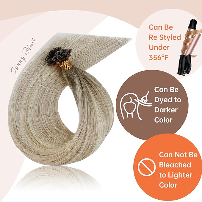 Sunny Hair U Tip Hair Extensions Human Hair Fit Any Scene Keratin Hair Extensions Human Hair Ombre Ash Blonde Balayage Platinum Blonde Ktip Human Hair Extensions 16inch 50g