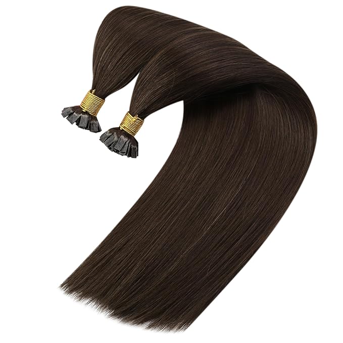 Sunny Hair Flat Tip Hair Extensions Darkest Brown Pre Bonded Tips Remy Human Hair Extensions Hot Fusion Flat Tip Extensions Brown Flat K Tip Hair Extensions Real Human Hair 50g/pack 14inch