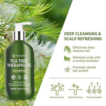 Roycederm Tea Tree Antifungal Shampoo: Folliculitis Shampoo for Dry Scalp, Dandruff, and Itchy Scalp - Medicated Clarifying shampoo with Tea Tree Oil, Paraben & Sulfate Free - 2 Pack