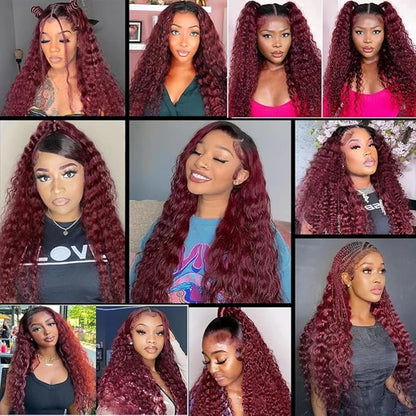 1B99j Ombre Deep Wave Bundles Two Tone Black and Burgundy Deep Wave Bundles Brazilian Human Hair Weave Soft and Silky for Women 14 16 18 Inch