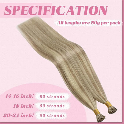 YoungSee I Tip Hair Extensions Blonde Itip Hair Extensions Real Human Hair Blonde Mix Golden Blond Highlight Itip Human Hair Extension Silky Straight 20 Inch 50g 50s