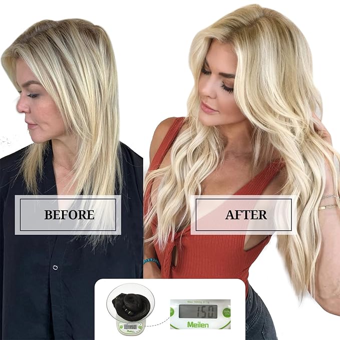 DOORES Hair Extensions Clip in Human Hair, Dark Blonde Highlighted Bleach Blonde 150g 9pcs 14 Inch, Remy Clip in Human Hair Extensions Real Natural Hair Extensions