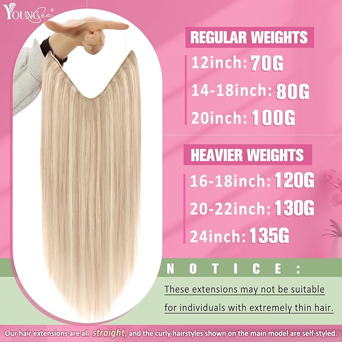 YoungSee Wire Hair Extensions for Women Blonde Highlight Wire Extensions Human Hair Dark Ash Blonde Highlight Bleach Blonde Hidden Wire Hair Extensions 130G 20Inch
