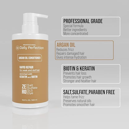 (dp) Argan Oil Conditioner – Repair & Protect Damaged Hair – Clean + Salon-Grade Formula with Biotin & Keratin