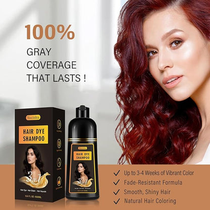 Red Hair Dye Shampoo for Gray Coverage, Instant Hair Color Shampoo, Long Lasting Red Hair Shampoo, Champu Para Canas, Gentle & Fast, Easy to Use, 16.90 Fl Oz