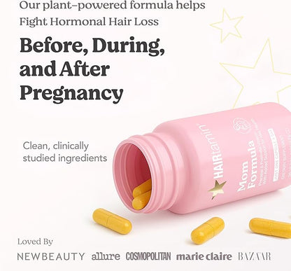 HAIRtamin MOM Vegan Prenatal & Postnatal Multivitamin Supplement & Hair Vitamin Pregnancy, Postpartum, Breastfeeding Probiotic One-a-Day Hair Vitamins with Biotin, Zinc, Iron (30 Counts)