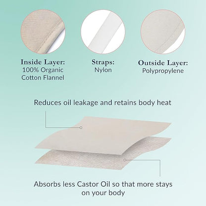 QUEEN OF THE THRONES Castor Oil Pack for Liver (compress) - Heatless, Less-Mess, Reusable - Organic Cotton Flannel, Comfort Fit, Soft Straps & Naturopathic Doctor Designed (Castor Oil sold separately)