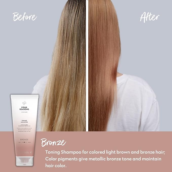 FOUR REASONS Bronze Hair Toner - Color Depositing Shampoo for Treated Hair (8 Colors, Sulfate-Free, Vegan, 8.45 Fl Oz)