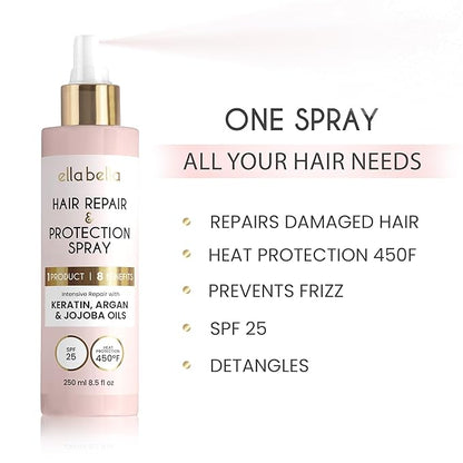 ELLA BELLA®️ All-in-1 Heat Protectant Spray for Hair • Repair, Protect, and Nourish with UV Shield • Cruelty-Free Formula with Argan Oil, Jojoba, and Keratin • Professional Hair Heat Protection Spray