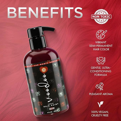 MOEHAIR Semi-Permanent Hair Color | Temporary Red Hair Dye 8 Oz | No Ammonia, Sulfate or Paraben | Intermixable & Vegan | Voodoo Fire Engine Bright Red Hair Color | Drip-Free Formula | Easy to Use