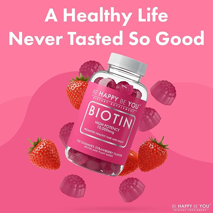 Biotin Gummies 10,000mcg – 120 Count – Supports Healthy Hair & Stronger Nails – Fast Absorption Supplement for Men & Women – Vegan, Non-GMO, Pectin, Gelatin Free – Made in USA