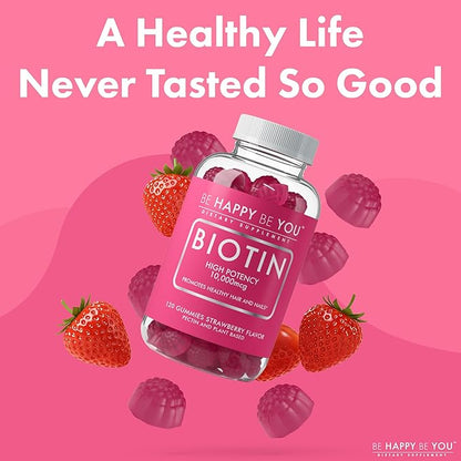 Biotin Gummies 10,000mcg – 120 Count – Supports Healthy Hair & Stronger Nails – Fast Absorption Supplement for Men & Women – Vegan, Non-GMO, Pectin, Gelatin Free – Made in USA