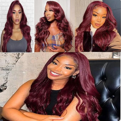 Burgundy Body Wave Bundles Human Hair Color 99j Body Wave Bundles Wine Red Brazilian Human Hair Wet and Wavy Soft Silky for Black Woman 10 12 14 Inch
