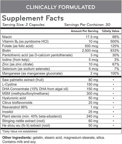 Hairmax Hair, Skin and Nails Dietary Supplement – Hair Loss & Hair Regrowth Treatment. 2500mcg Biotin, DHT Blocker, MSM & Antioxidants, 60 Capsules