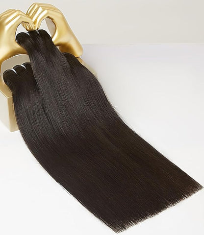mlip Raw Bundles Human Hair Straight, No Tangle Shedding, Keep Texture Silky Soft After Multiple Washes, 15A Raw Indian Hair Bundles 22 24 26 Inches, Triple Lifespan 3X