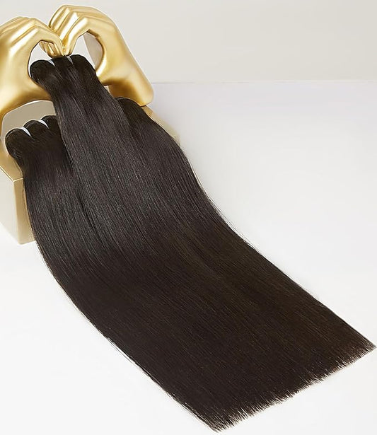 mlip Raw Bundles Human Hair Straight, No Tangle Shedding, Keep Texture Silky Soft After Multiple Washes, 15A Raw Indian Hair Bundles 22 24 26 Inches, Triple Lifespan 3X