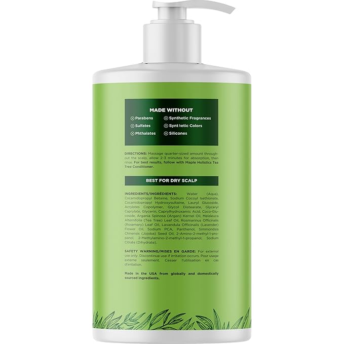 Maple Holistics Tea Tree Oil Shampoo Sulfate Free - Deep Cleansing Vegan Tea Tree Shampoo for Oily Hair and Scalp - Daily for Build up with Rosemary Essential Oil for All Hair Types 25 Fl Oz