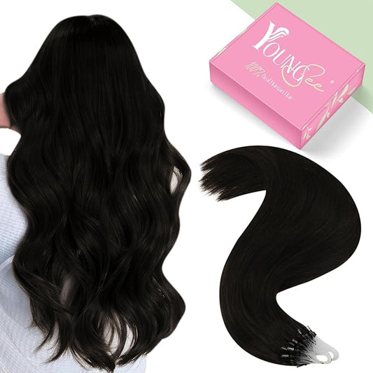 YoungSee Micro Hair Extensions Human Hair Dark Brown Microlink Hair Extensions Dark Brown 18 Inch Cold Fusion Hair Extension Straight 50s 50g