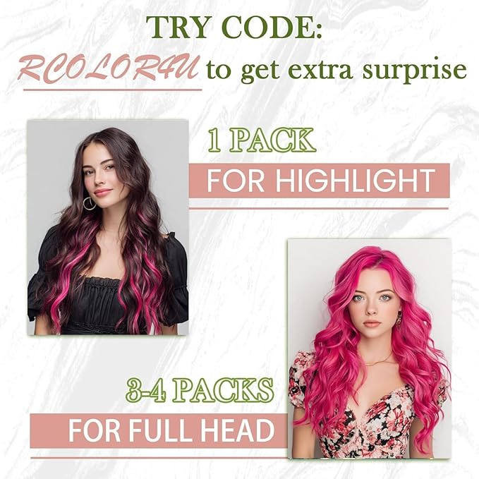 RUNATURE Hot Pink Hair Extensions Tape in, Real Human Hair Tape in Extensions Colored Tape in Hair Extensions Human Hair for Highlight Soft Silky Hair 14 Inch 20g 10pcs