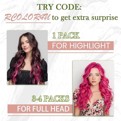 RUNATURE Hot Pink Hair Extensions Tape in, Real Human Hair Tape in Extensions Colored Tape in Hair Extensions Human Hair for Highlight Soft Silky Hair 14 Inch 20g 10pcs