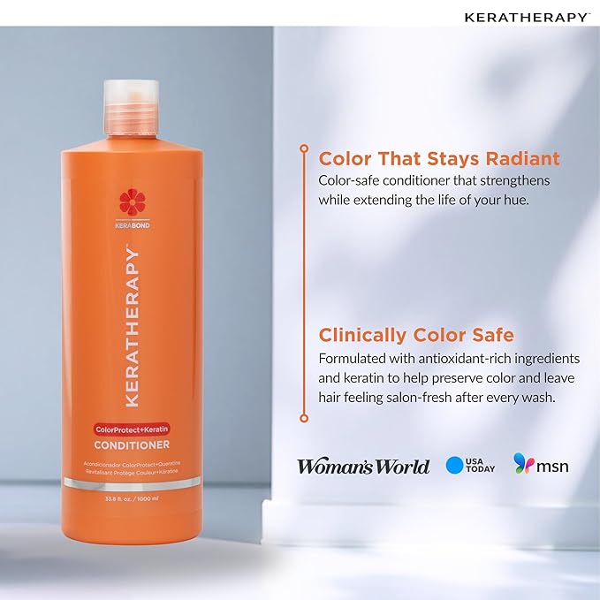 KERATHERAPY Keratin Infused Color Protect Conditioner, 33.8 fl. oz., 1000 ml - Gluten Free Color Protecting Conditioner for Color Treated Hair with Kerabond Technology, Red Raspberry Oil, Omega 3 & 6