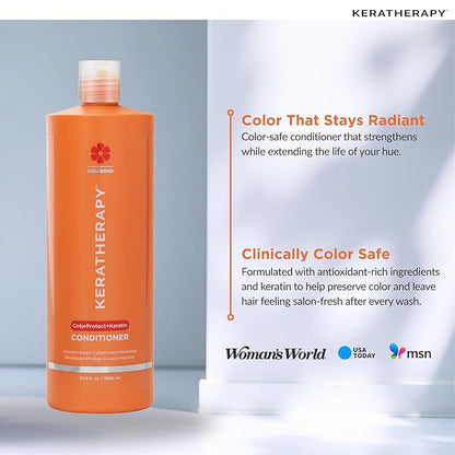 KERATHERAPY Keratin Infused Color Protect Conditioner, 33.8 fl. oz., 1000 ml - Gluten Free Color Protecting Conditioner for Color Treated Hair with Kerabond Technology, Red Raspberry Oil, Omega 3 & 6