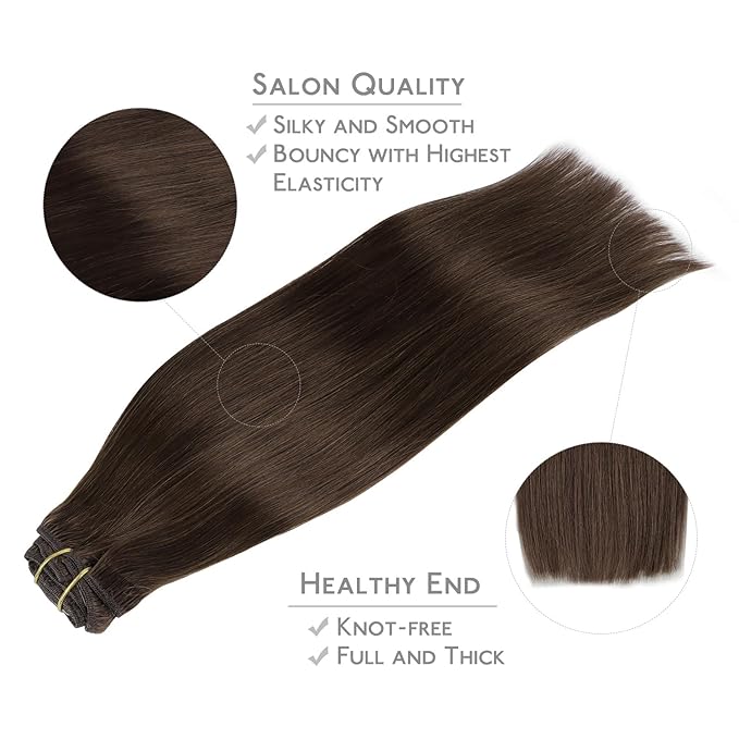WENNALIFE Clip in Hair Extensions Real Human Hair, 24 Inch 120g 7pcs Chocolate Brown Hair Extensions Clip in Human Hair Remy Clip in Hair Extensions Real Human Hair Double Weft