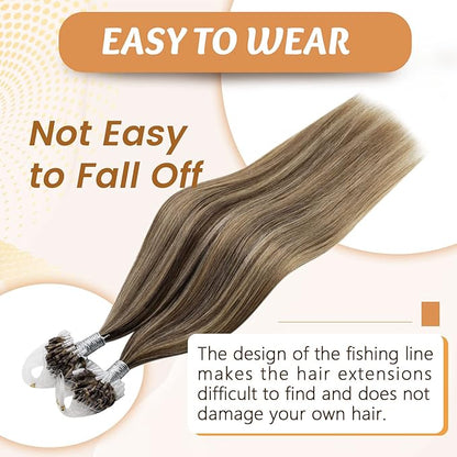 RUNATURE Microlinks Humam Hair Extensions for Women Silky Brown Highlight Blonde 16 Inch Micro Beads Remy Hair Extensions Natural Pre Bonded Micro Loop Real Human Hair Extensions Straight 50g 50 Strands