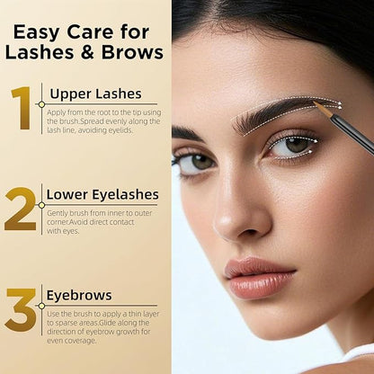 Eyelash Growth Serum & Eyebrow Growth Serum – 15 Plant Extracts with Biotin for Longer, Fuller, Thicker Lashes, Natural Vegan Gentle Nourishing Lash Enhancer (Gold Black)