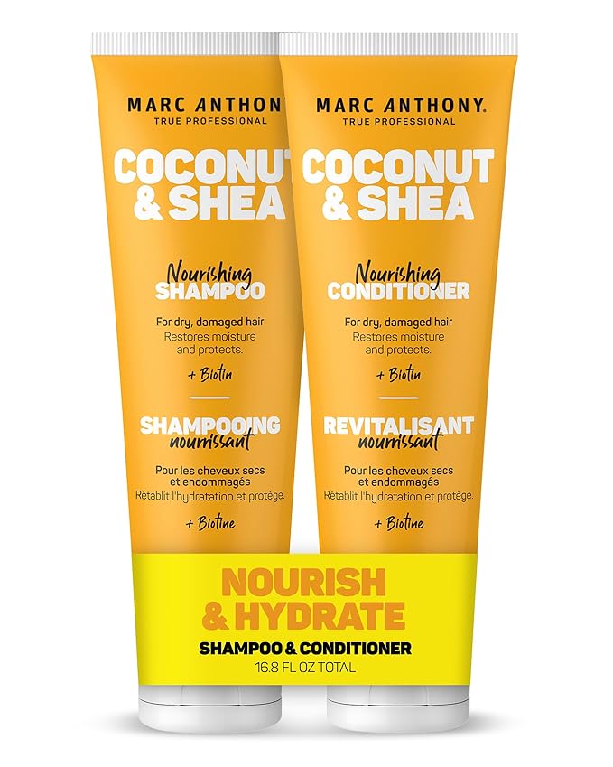 Marc Anthony Volumizing Shampoo and Conditioner Set with Coconut Oil & Shea Butter - Nourishing & Hydrating Haircare Infused with Biotin for Dry & Damaged Hair - Restore Moisture & Protects Hair