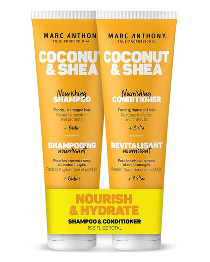 Marc Anthony Volumizing Shampoo and Conditioner Set with Coconut Oil & Shea Butter - Nourishing & Hydrating Haircare Infused with Biotin for Dry & Damaged Hair - Restore Moisture & Protects Hair