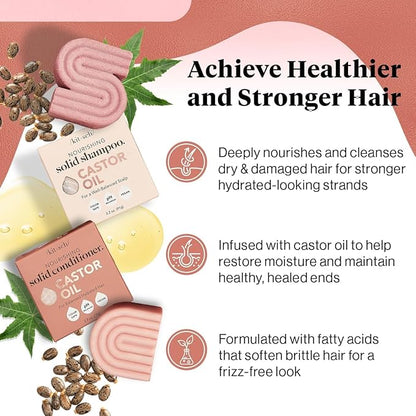 Kitsch Castor Oil Shampoo and Conditioner Set - Organic Castor Oil Hair Care for Dull & Dry Hair - Nourishing Bar Soap for Hair Growth - Free of Sulfate, Silicone, & Paraben - Made in USA - 2pcs