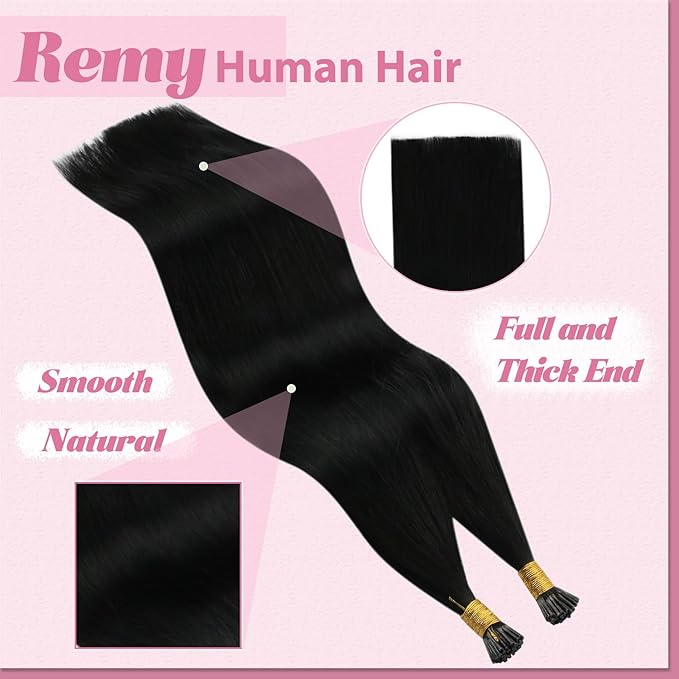 YoungSee I Tips Hair Extensions Real Human Hair Black Itip Hair Extensions Real Human Hair Jet Black 14 Inch 50g Tip Hair Extension for Short Hair Easy to Wear 80s Remy Human Hair
