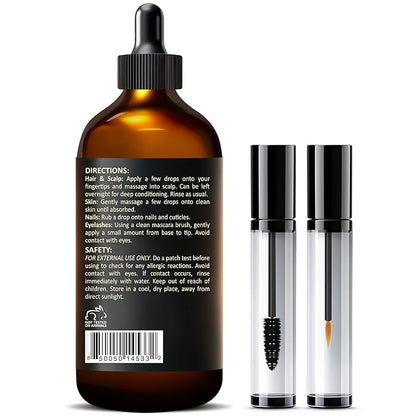 Pure Cold Pressed Hexane-Free Castor Oil - Glass Bottle for Hair Growth, Face, Scalp, Skin & Eyelashes - Nourishing & Moisturizing - 4 fl oz