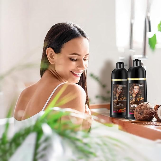 Black Hair Dye Shampoo 3-In-1, Instant Gray Hair Coverage in Minutes-Long Lasting Argan Oil Herbal Hair Color Shampoo champu con tinte para canas 500ml