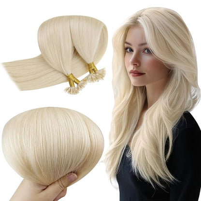 RUNATURE U Tip Hair Extensions Human Hair Platinum Blonde U Tip Hair Extensions 14 Inch Invisible U Tip Keratin Hair Extensions Human Hair Blonde U Tip Extensions Human Hair Silky Straight 50g 50s