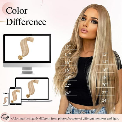 U Tip Hair Extensions Human Hair Pre Bonded Extensions Keratin Fusion Extensions K Tip Hair Extensions Real Human Hair Silky Straight Natural 50g/100 Stands 22" Dark Blonde