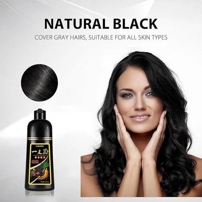 Instant Black Hair Shampoo 500ml for Men & Women, 3 in 1 Hair Dye Shampoo - 100% Gray Hair Coverage in Minutes, Natural Black Hair Color for Home Salon Use, 17.6 Fl Oz
