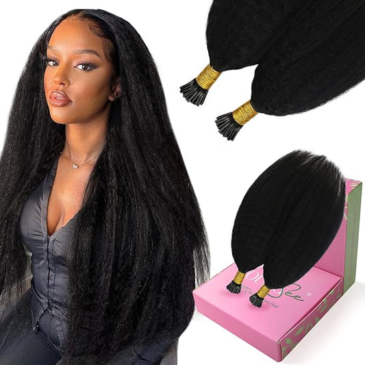 YoungSee I Tips Hair Extensions Real Human Hair Kinky 22In Itip Human Hair Extensions Kinky Straight 50g Black Cold Fusion Hair Extensions Curly Itips Hair Extensions 50s Long Lasting Hair Extensions