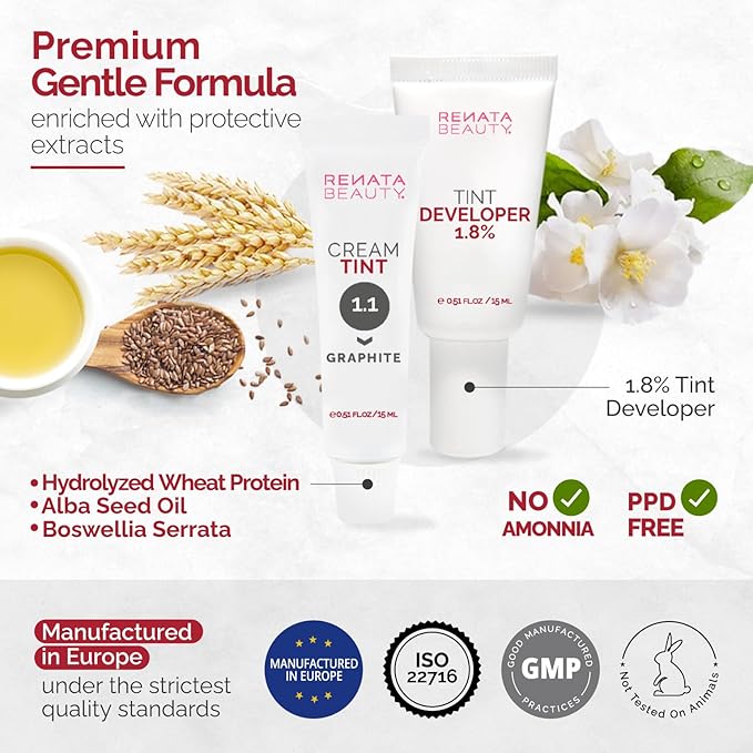 RB RENATA BEAUTY Tint Kit – Cream Hair Dye Kit with Developer and Application Brush for Spot Coloring - Covers Gray Hairs, Smudge-Proof, Long-Lasting Up to 4 Weeks, 20 Applications [Graphite]